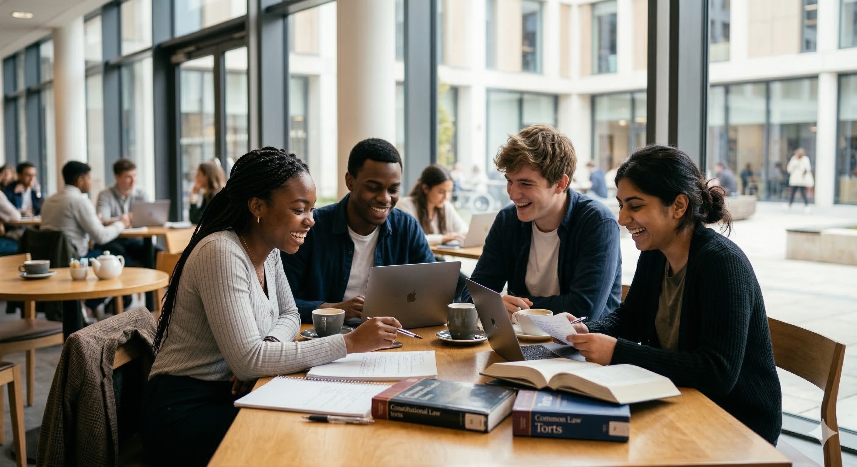 Illustrative scene of students discussing their notes
